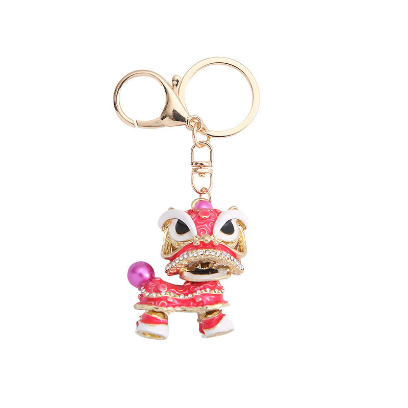 Wholesale Zinc Alloy Lion Dance Rhinestone Keychain